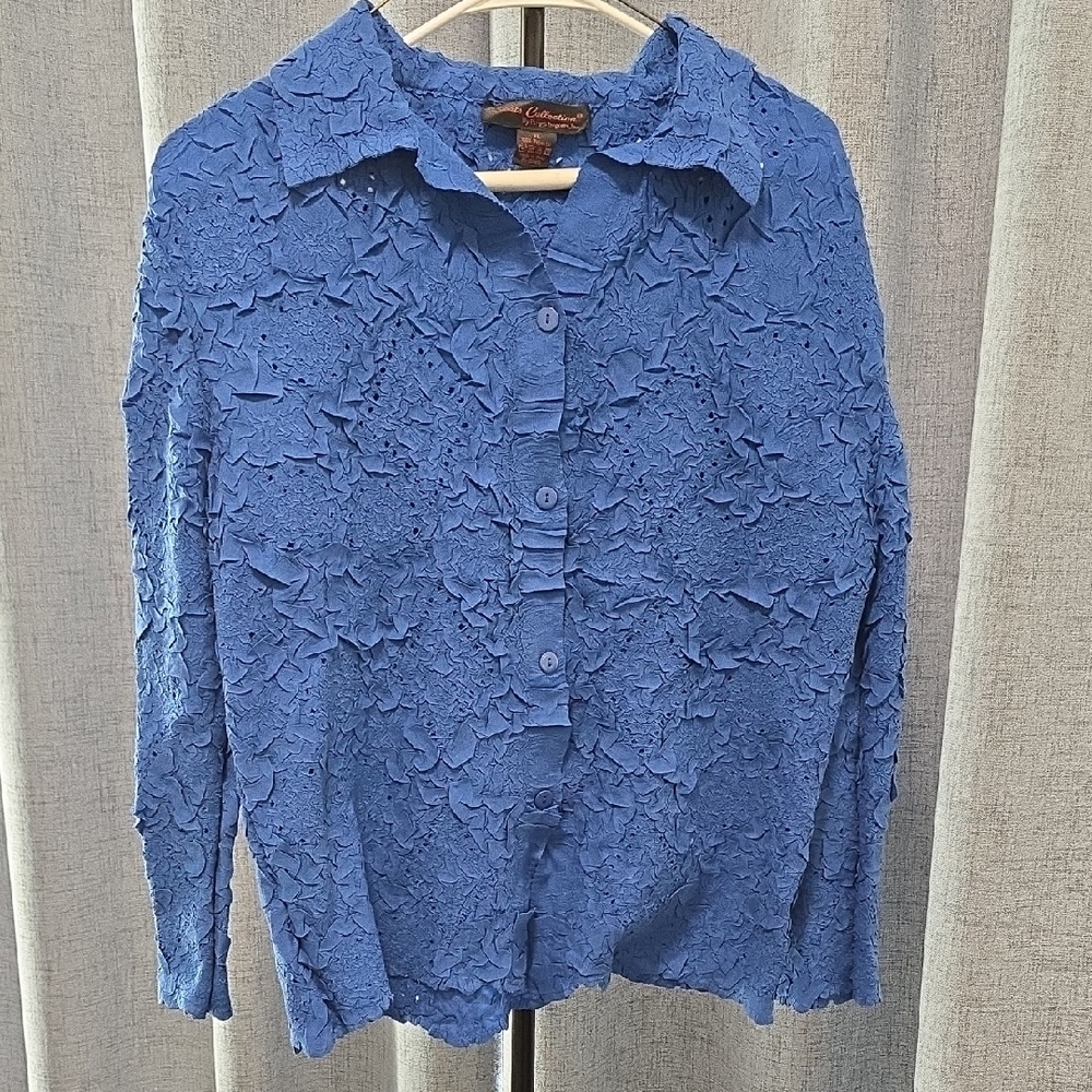 Pleats Collection Gorgeous Royal Blue Textured Button Down Shirt XL